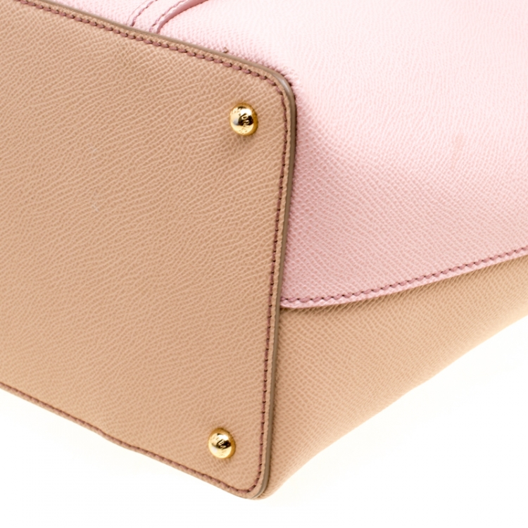 Pre Owned Dolce and Gabbana Pink/Beige Leather Miss Escape Zip Tote