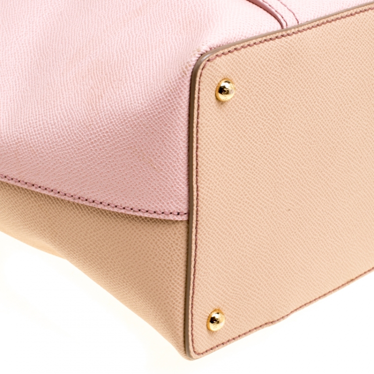 Pre Owned Dolce and Gabbana Pink/Beige Leather Miss Escape Zip Tote