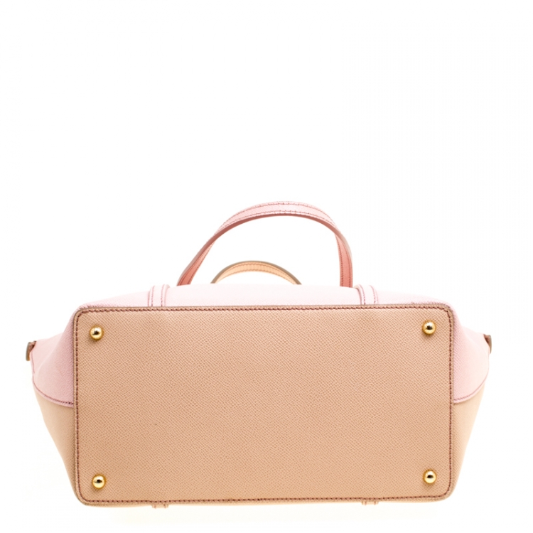 Pre Owned Dolce and Gabbana Pink/Beige Leather Miss Escape Zip Tote