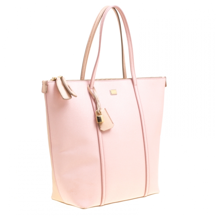 Pre Owned Dolce and Gabbana Pink/Beige Leather Miss Escape Zip Tote