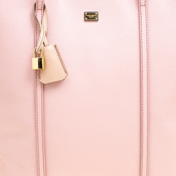 Pre Owned Dolce and Gabbana Pink/Beige Leather Miss Escape Zip Tote