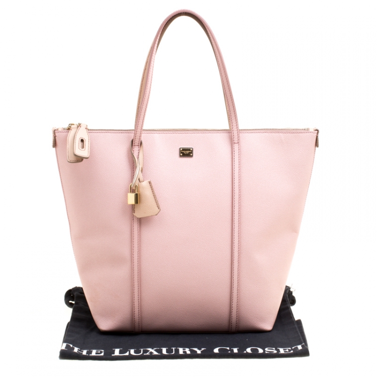 Pre Owned Dolce and Gabbana Pink/Beige Leather Miss Escape Zip Tote