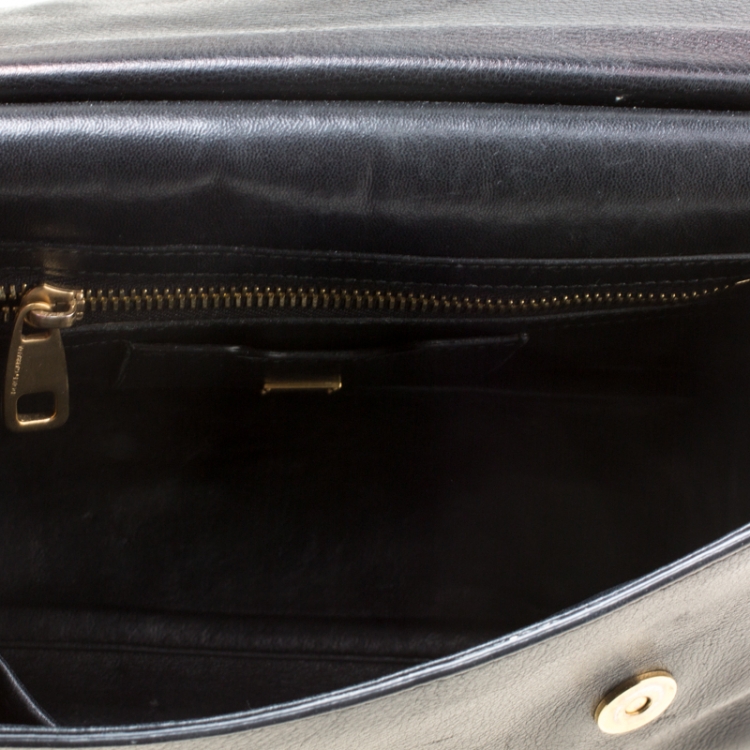 Pre Owned Dolce and Gabbana Black Leather Medium Miss Sicily Top Handle Bag