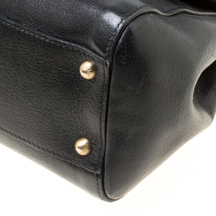 Pre Owned Dolce and Gabbana Black Leather Medium Miss Sicily Top Handle Bag