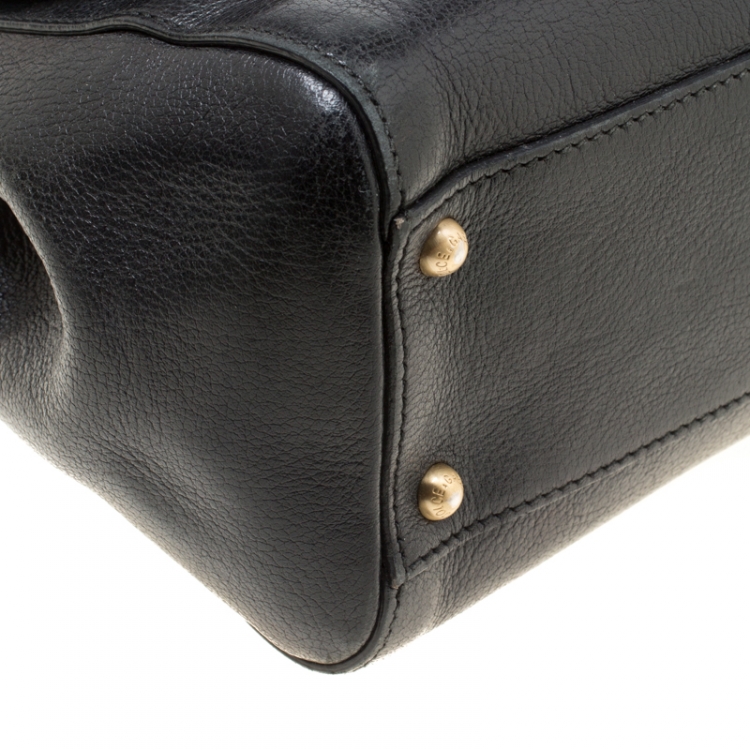 Pre Owned Dolce and Gabbana Black Leather Medium Miss Sicily Top Handle Bag