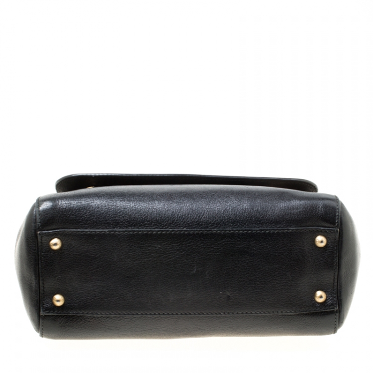 Pre Owned Dolce and Gabbana Black Leather Medium Miss Sicily Top Handle Bag