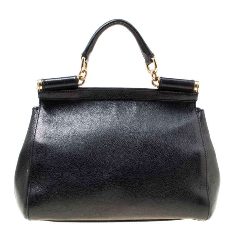 Pre Owned Dolce and Gabbana Black Leather Medium Miss Sicily Top Handle Bag