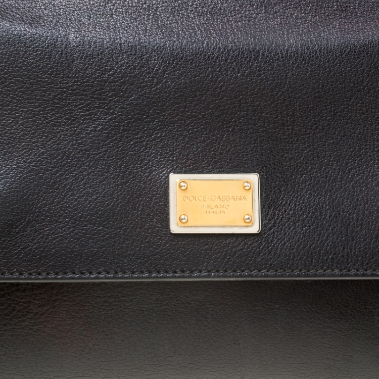 Pre Owned Dolce and Gabbana Black Leather Medium Miss Sicily Top Handle Bag