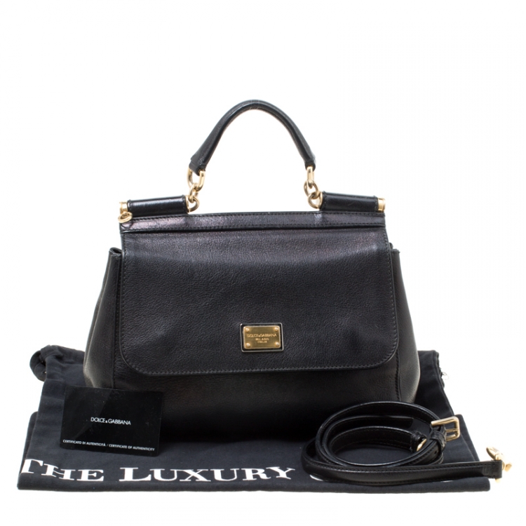 Pre Owned Dolce and Gabbana Black Leather Medium Miss Sicily Top Handle Bag