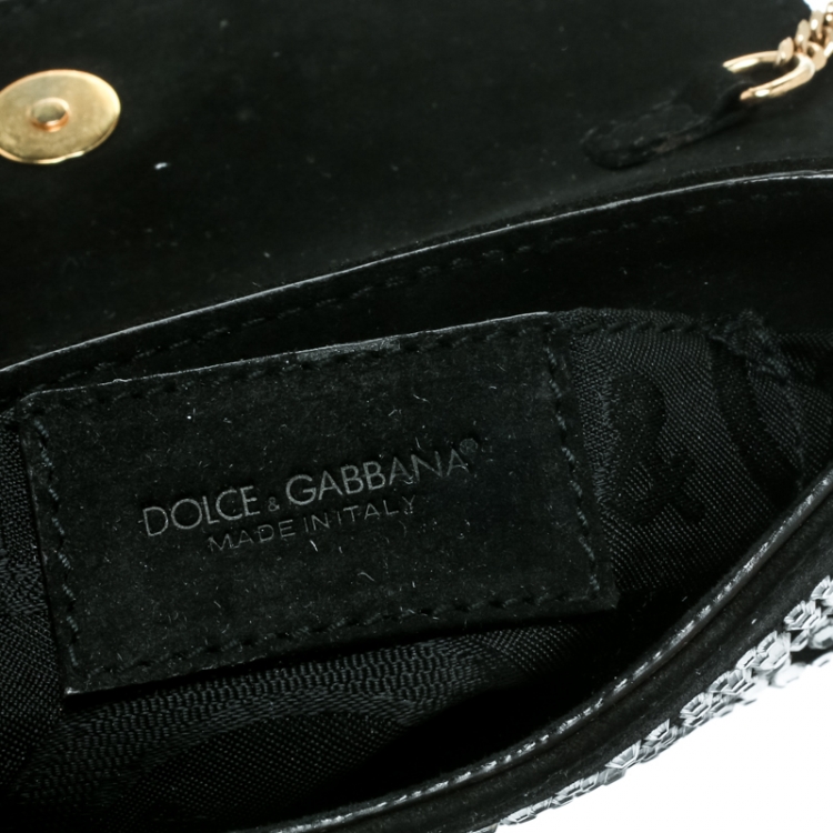 Pre Owned Dolce & Gabbana Black Suede Crystal Studded Chain Pochette