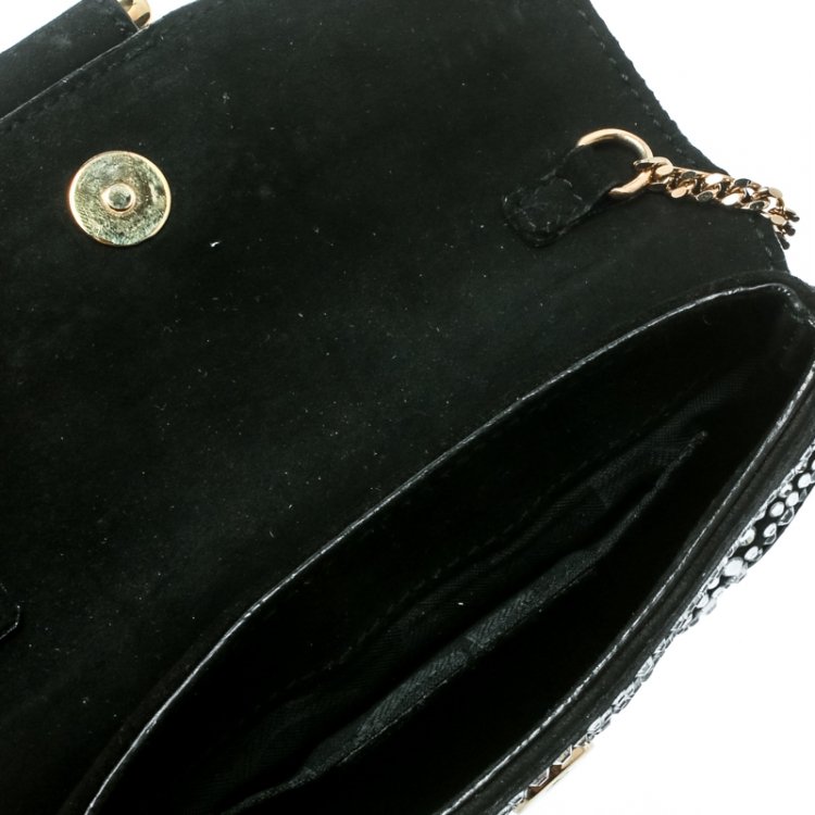 Pre Owned Dolce & Gabbana Black Suede Crystal Studded Chain Pochette