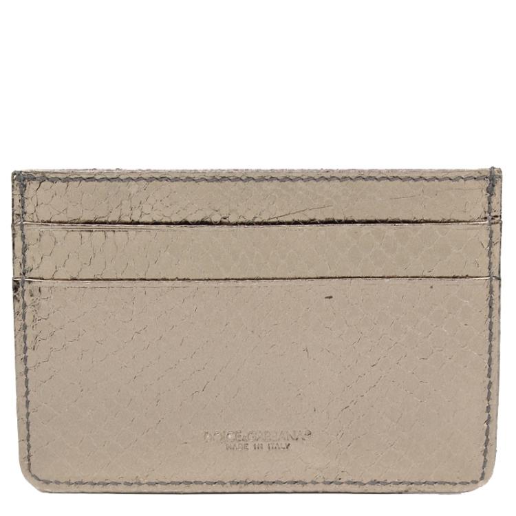 Pre Owned Dolce and Gabbana Silver Python Embossed Leather Card Holder