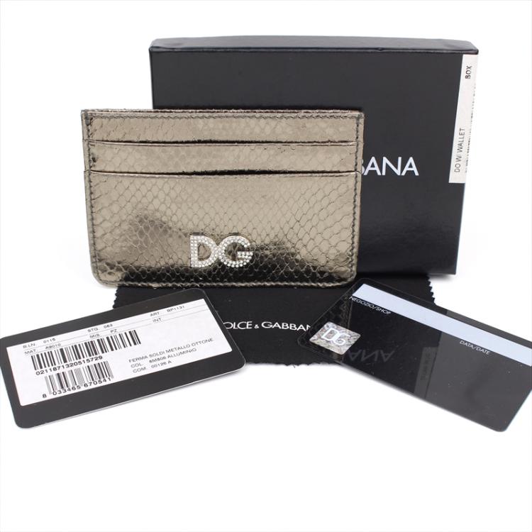 Pre Owned Dolce and Gabbana Silver Python Embossed Leather Card Holder