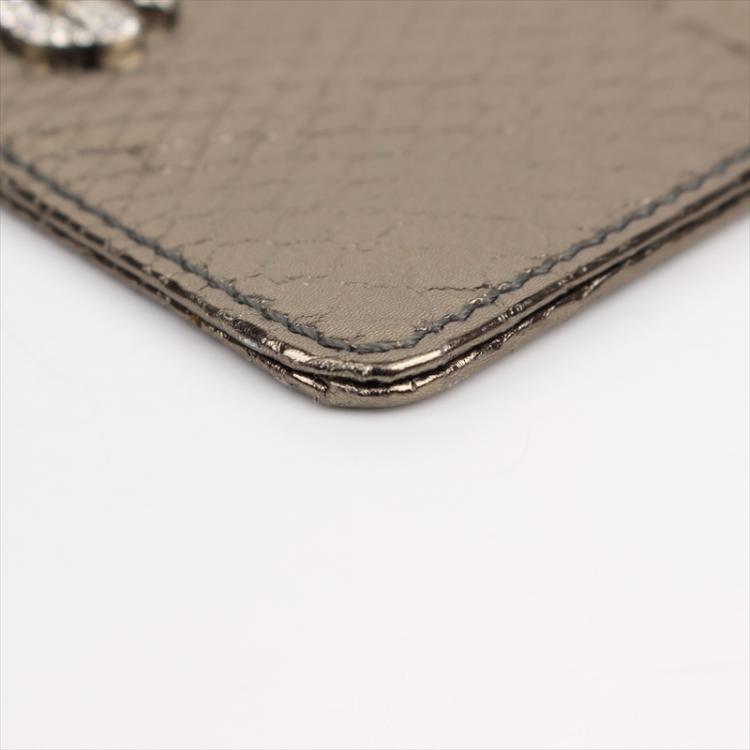 Pre Owned Dolce and Gabbana Silver Python Embossed Leather Card Holder