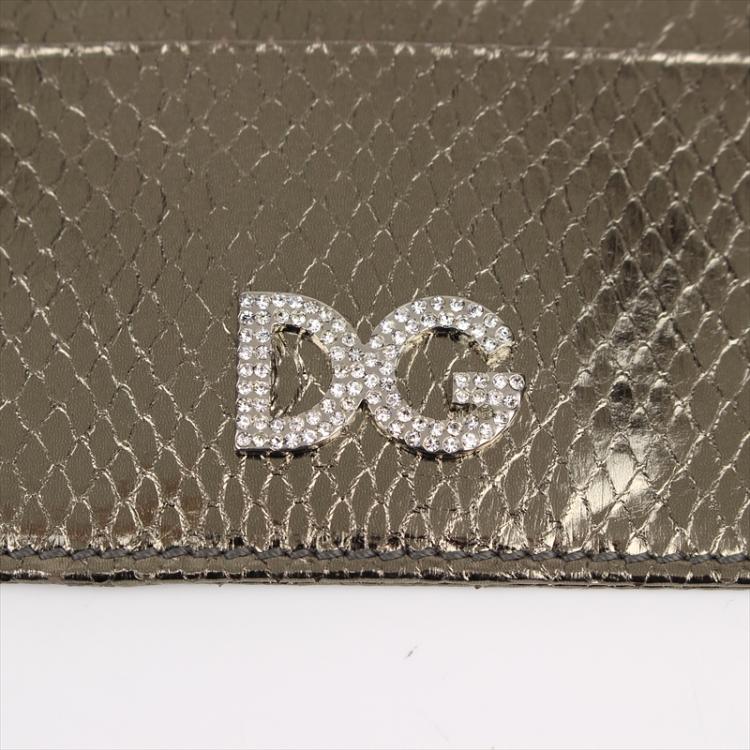 Pre Owned Dolce and Gabbana Silver Python Embossed Leather Card Holder