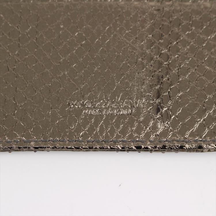 Pre Owned Dolce and Gabbana Silver Python Embossed Leather Card Holder
