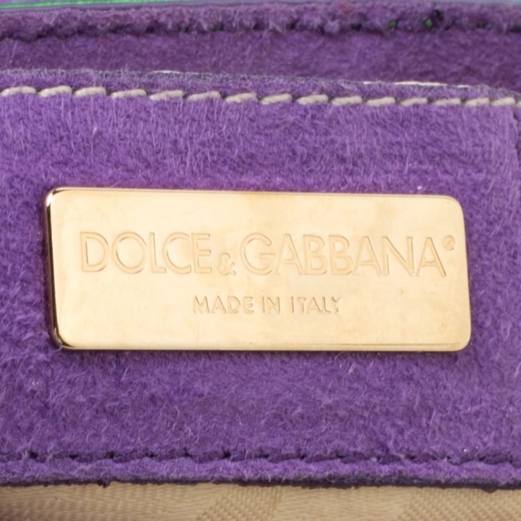 Pre Owned Dolce & Gabbana Green/Purple Satin and Suede Crystal Studded Chain Pochette