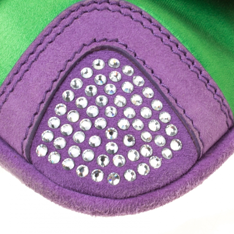 Pre Owned Dolce & Gabbana Green/Purple Satin and Suede Crystal Studded Chain Pochette