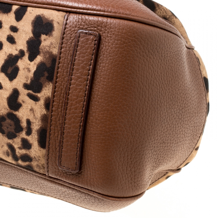 Pre Owned Dolce & Gabbana Brown Leopard Print Fabric and Leather Animalier Satchel