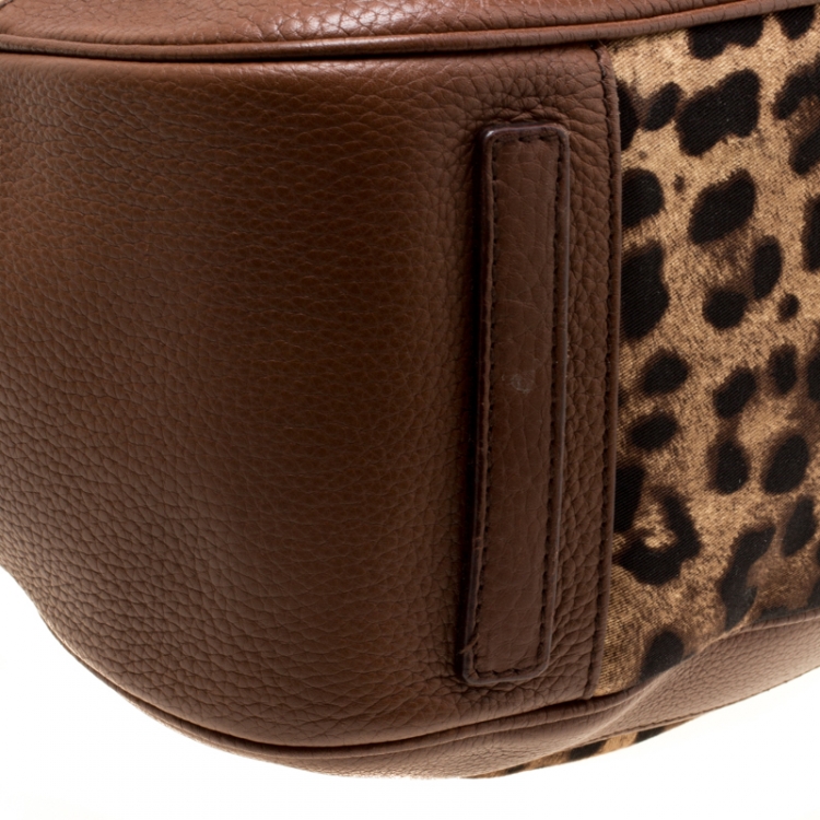 Pre Owned Dolce & Gabbana Brown Leopard Print Fabric and Leather Animalier Satchel