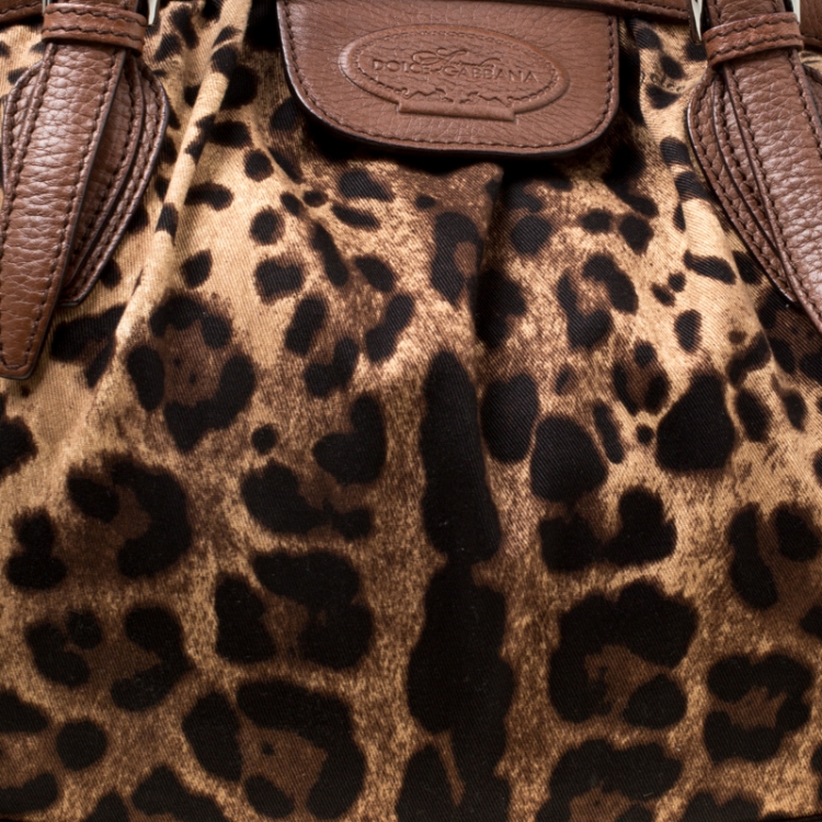 Pre Owned Dolce & Gabbana Brown Leopard Print Fabric and Leather Animalier Satchel