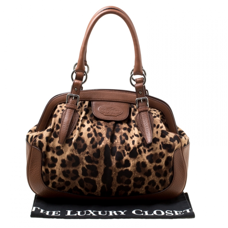 Pre Owned Dolce & Gabbana Brown Leopard Print Fabric and Leather Animalier Satchel
