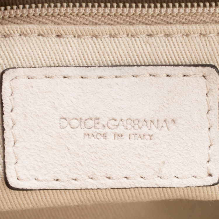 Pre Owned Dolce & Gabbana Off White/Beige Crochet Fabric Large Miss Sicily Top Handle Bag