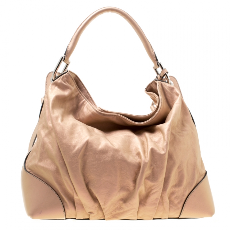 Pre Owned Dolce & Gabbana Metallic Pink Leather Miss Brooke Hobo