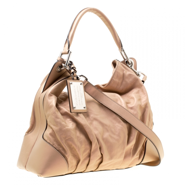 Pre Owned Dolce & Gabbana Metallic Pink Leather Miss Brooke Hobo