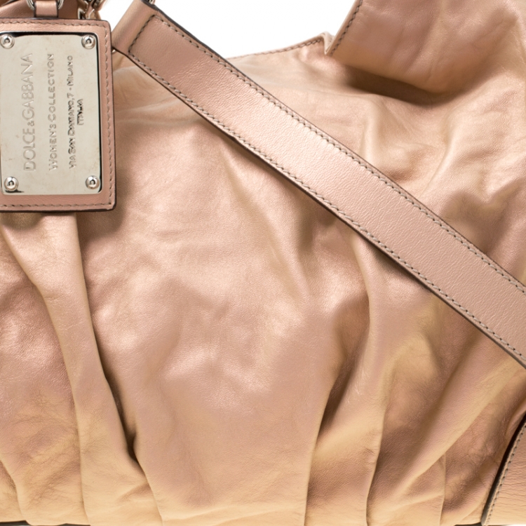 Pre Owned Dolce & Gabbana Metallic Pink Leather Miss Brooke Hobo