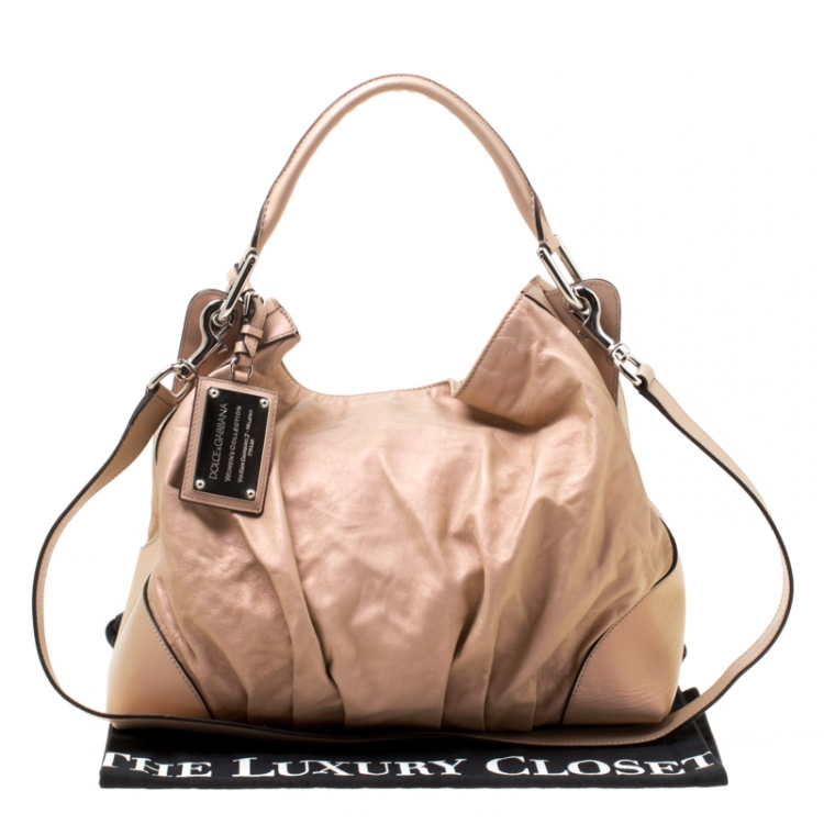 Pre Owned Dolce & Gabbana Metallic Pink Leather Miss Brooke Hobo
