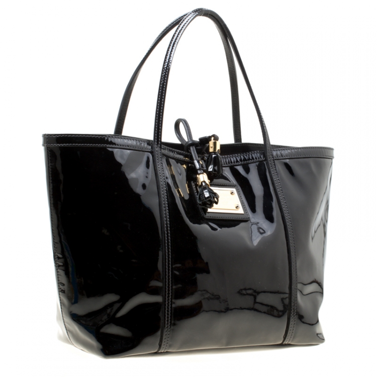 Pre Owned Dolce & Gabbana Black Patent Leather Miss Escape Tote