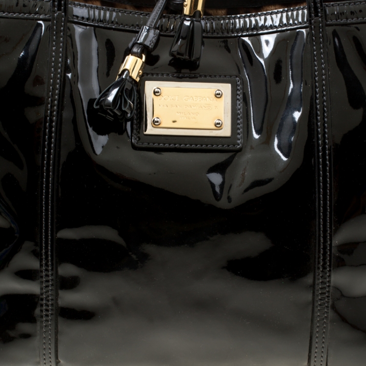 Pre Owned Dolce & Gabbana Black Patent Leather Miss Escape Tote