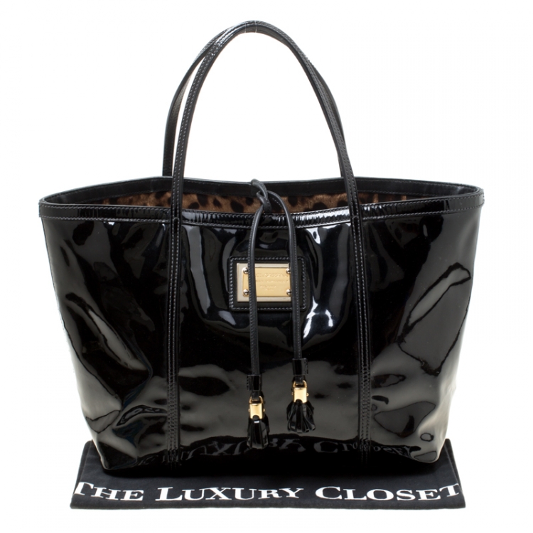Pre Owned Dolce & Gabbana Black Patent Leather Miss Escape Tote