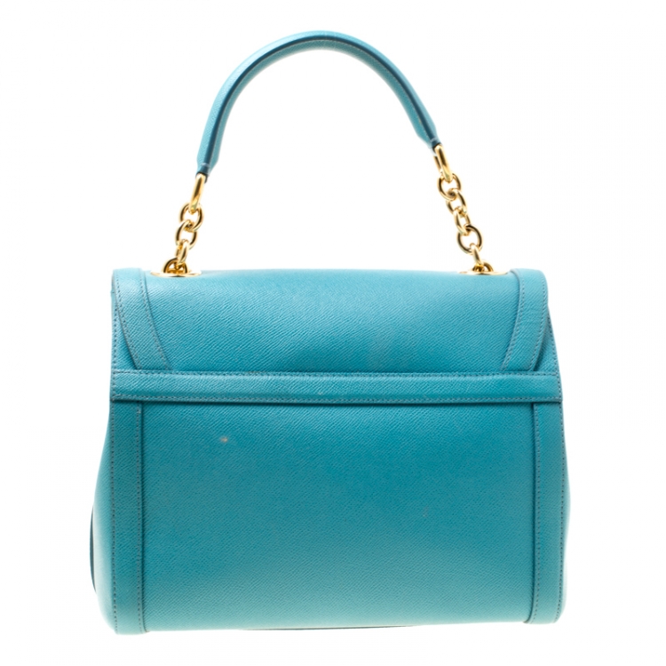 Pre Owned Dolce & Gabbana Powder Blue Leather Padlock Shoulder Bag