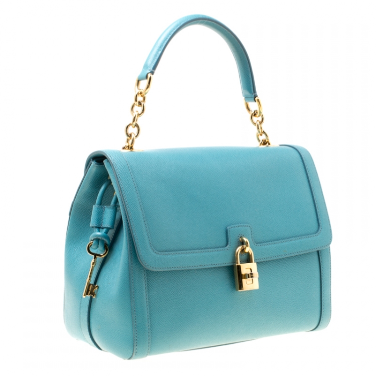 Pre Owned Dolce & Gabbana Powder Blue Leather Padlock Shoulder Bag