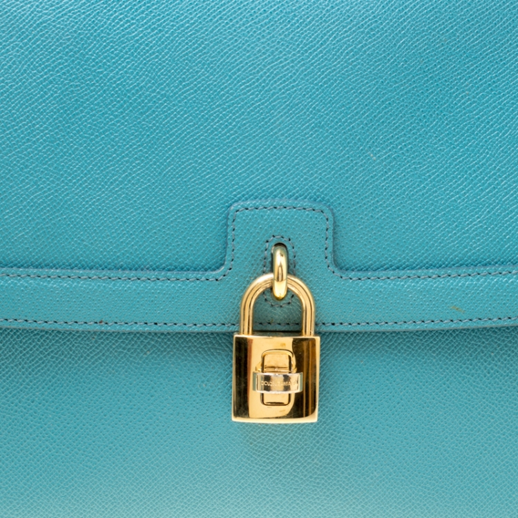 Pre Owned Dolce & Gabbana Powder Blue Leather Padlock Shoulder Bag