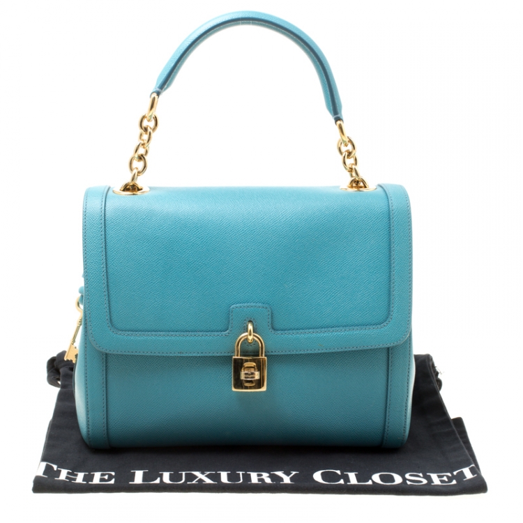 Pre Owned Dolce & Gabbana Powder Blue Leather Padlock Shoulder Bag