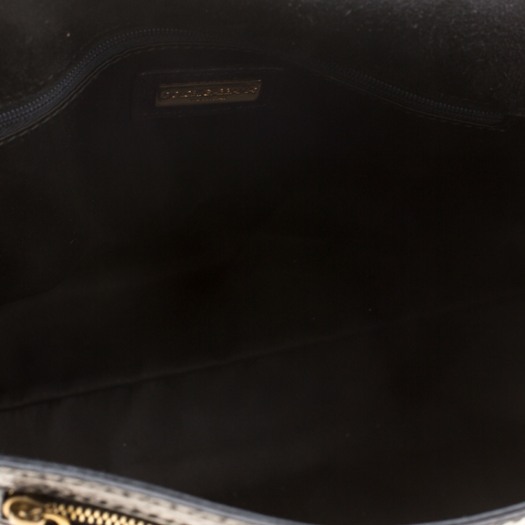 Pre Owned Dolce & Gabbana Metallic Gun Metal Python Embossed Leather Large Miss Sicily Top Handle Bag