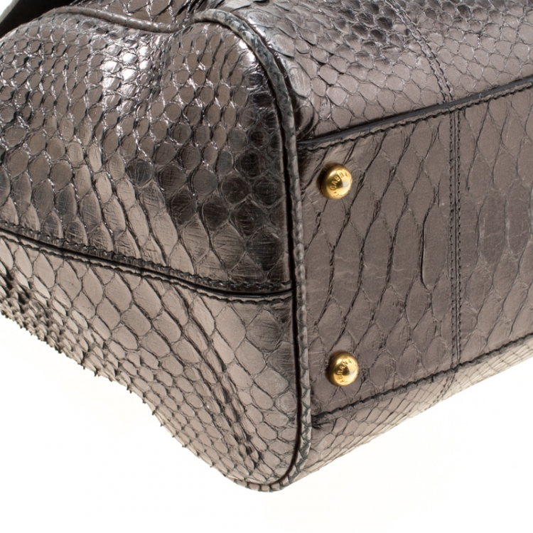 Pre Owned Dolce & Gabbana Metallic Gun Metal Python Embossed Leather Large Miss Sicily Top Handle Bag