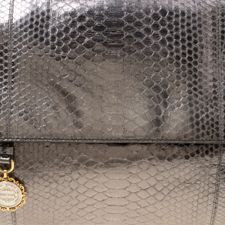 Pre Owned Dolce & Gabbana Metallic Gun Metal Python Embossed Leather Large Miss Sicily Top Handle Bag