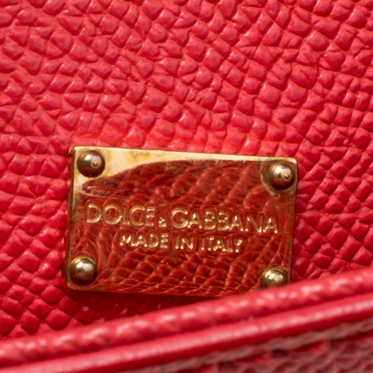 Pre Owned Dolce & Gabbana Red Leather Medium Miss Sicily Top Handle Bag
