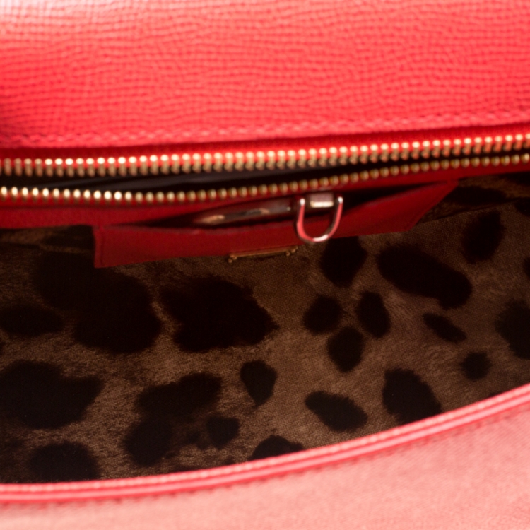 Pre Owned Dolce & Gabbana Red Leather Medium Miss Sicily Top Handle Bag