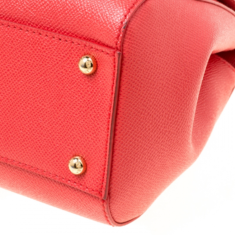 Pre Owned Dolce & Gabbana Red Leather Medium Miss Sicily Top Handle Bag