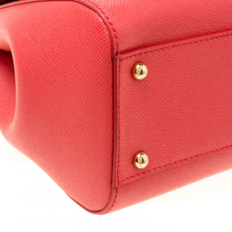 Pre Owned Dolce & Gabbana Red Leather Medium Miss Sicily Top Handle Bag