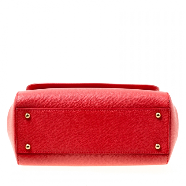 Pre Owned Dolce & Gabbana Red Leather Medium Miss Sicily Top Handle Bag