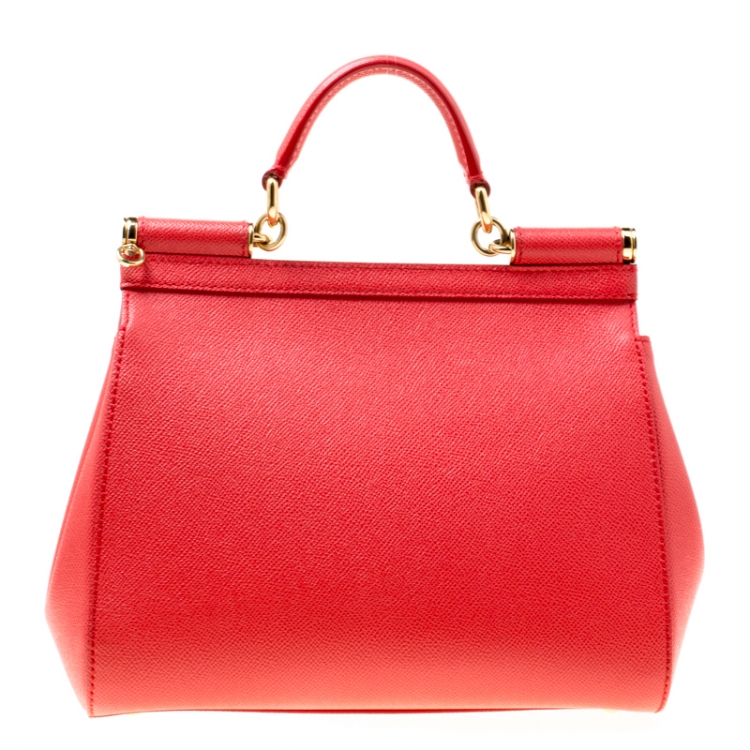 Pre Owned Dolce & Gabbana Red Leather Medium Miss Sicily Top Handle Bag