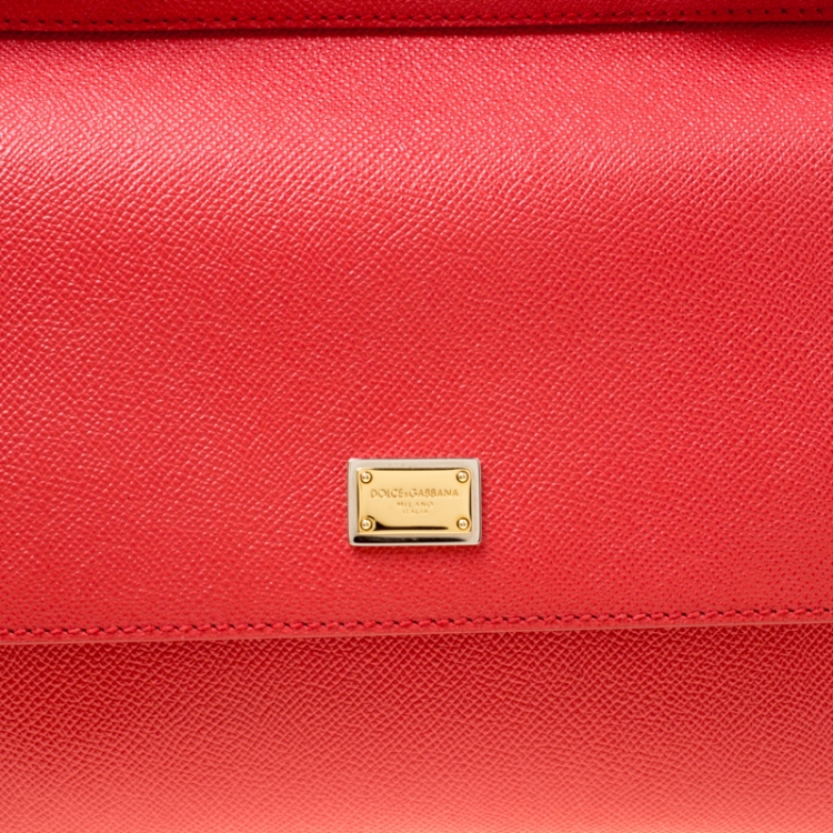 Pre Owned Dolce & Gabbana Red Leather Medium Miss Sicily Top Handle Bag