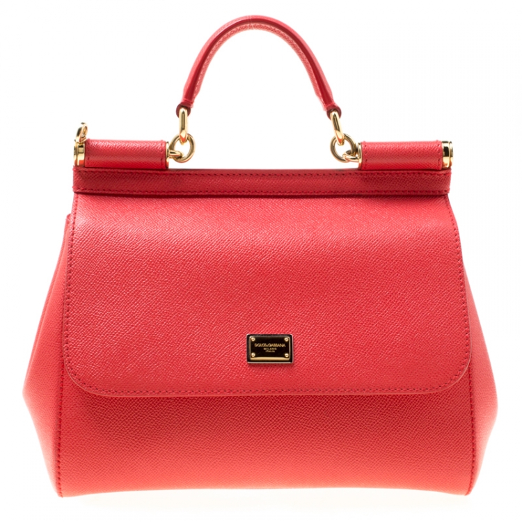 Pre Owned Dolce & Gabbana Red Leather Medium Miss Sicily Top Handle Bag