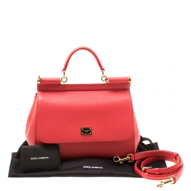 Pre Owned Dolce & Gabbana Red Leather Medium Miss Sicily Top Handle Bag